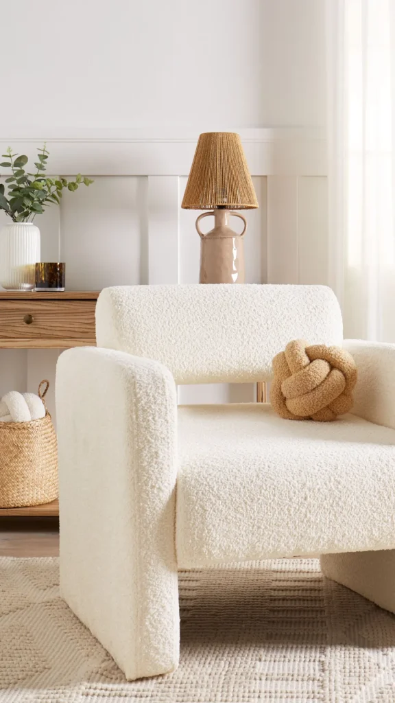 boucle armchair nursery child bedroom corner calm soft