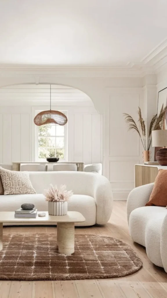 boucle armchair layered tones cream oat sofa chair together