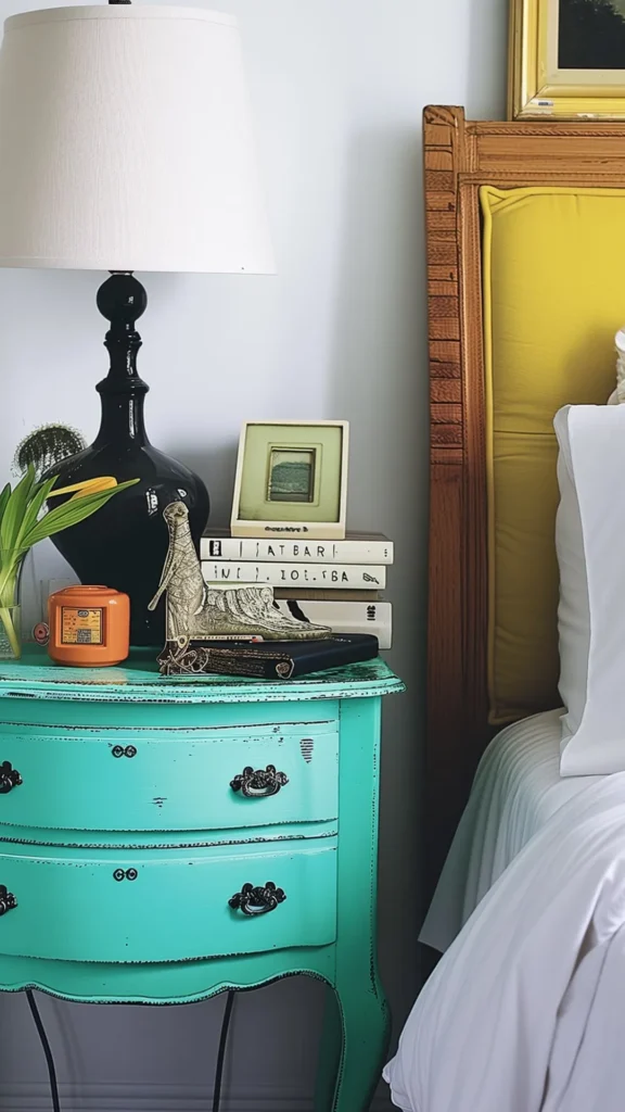 curved bedside table painted color terracotta sage bold
