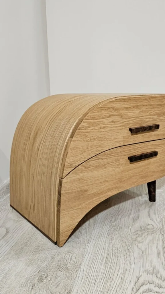 curved bedside table castors wheels flexible movement