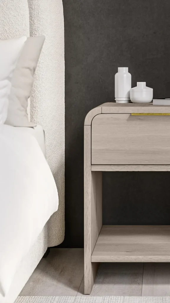 curved bedside table wall sconce above no lamp