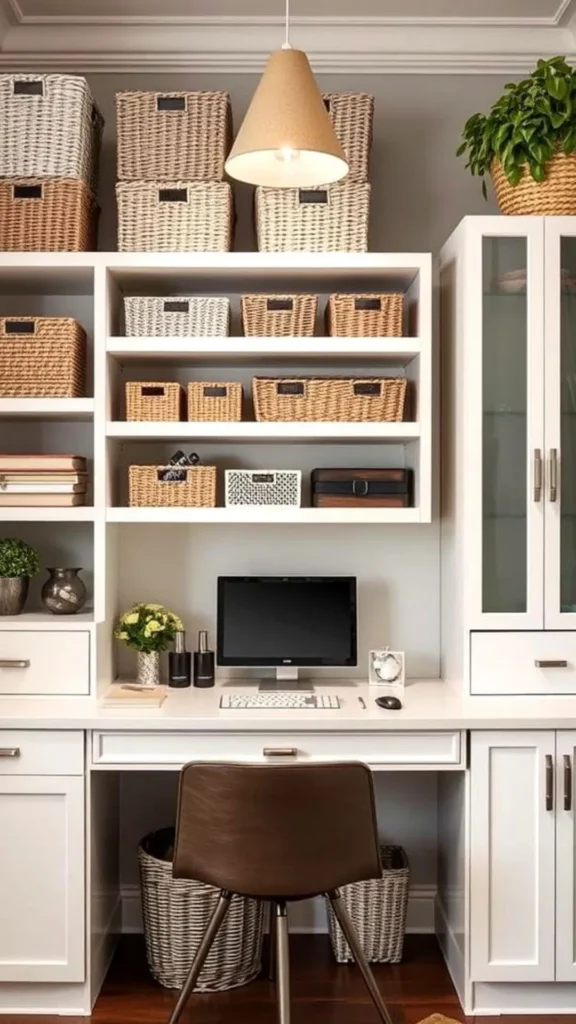 home office ideas color coded storage boxes folders shelving