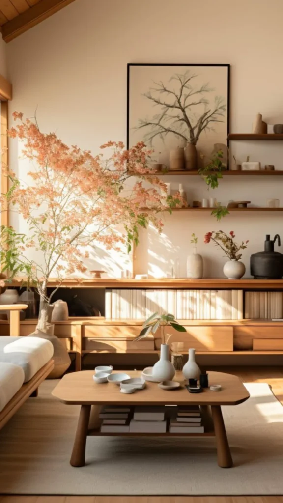 japandi living room ideas seasonal change single branch swapped