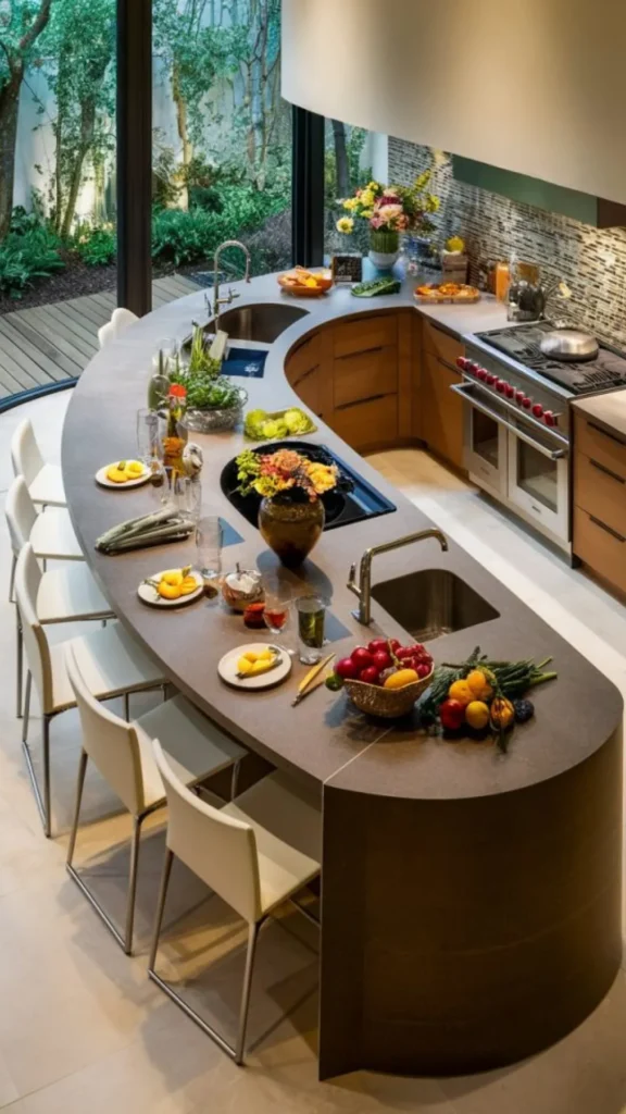 kitchen island ideas curved stools paired organic shaped