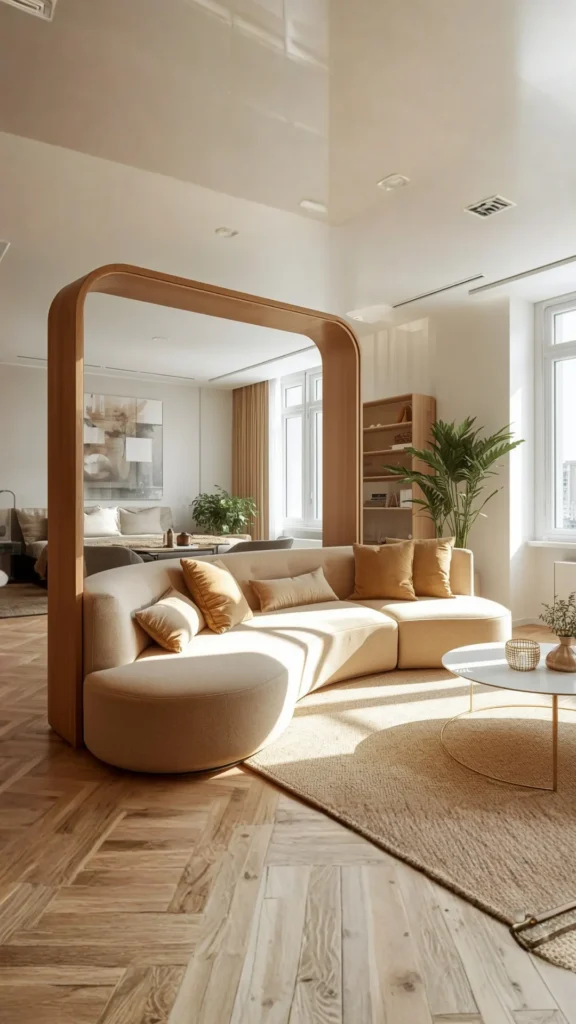 how to style curved sofa room divider studio open plan clever layout solution