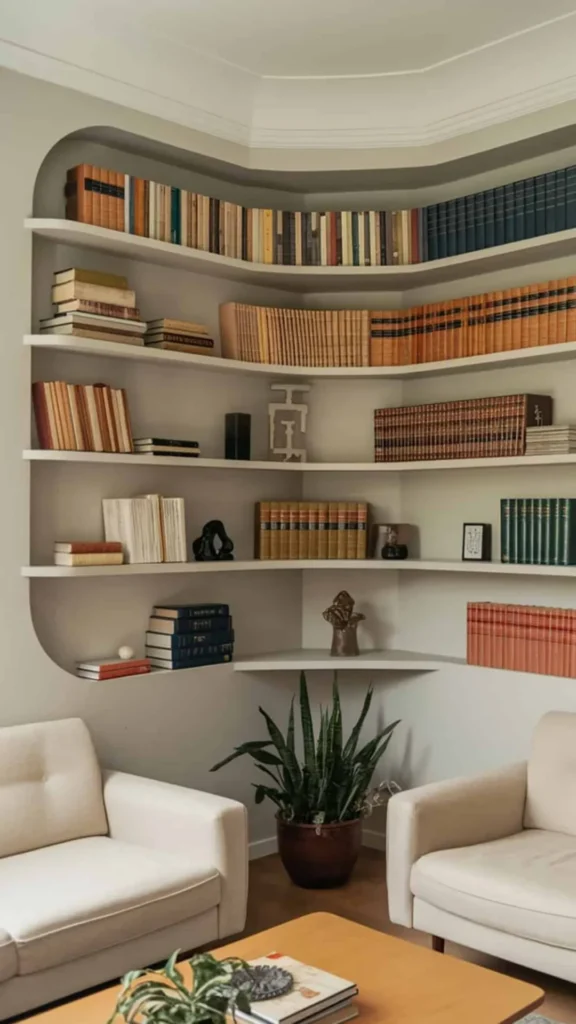 curved accent chair home library curved bookshelves surrounded