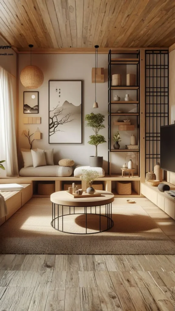 japandi living room ideas low profile furniture grounding space calm 2026