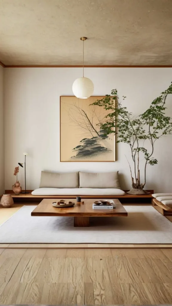japandi living room ideas warm wood oak walnut ash furniture flooring backbone 2026