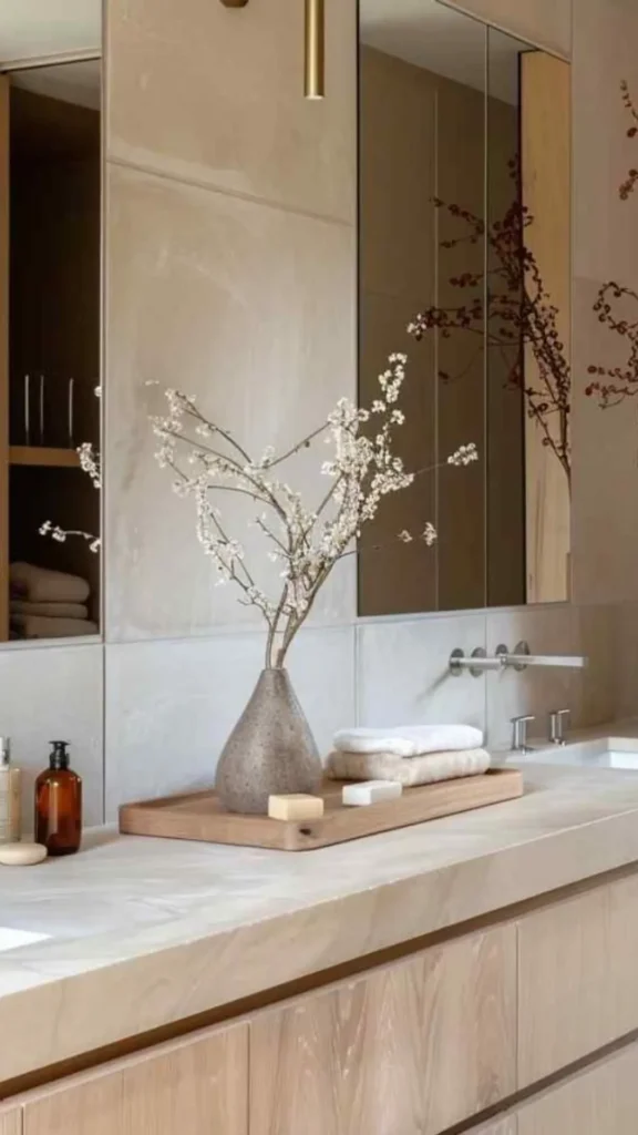 japandi contemporary fusion bathroom air quality purification discreet