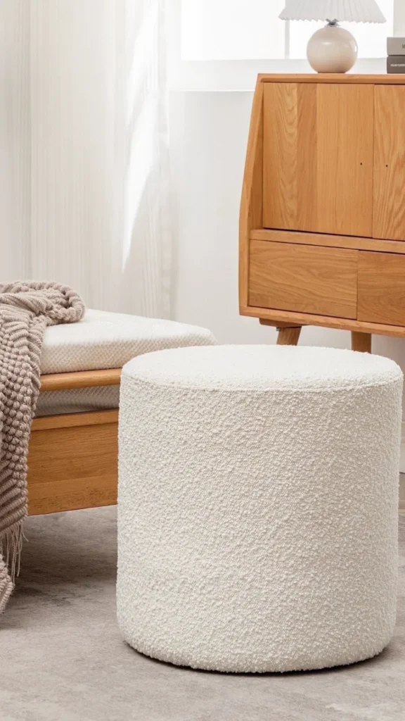 boucle ottoman nursery child bedroom calm soft round