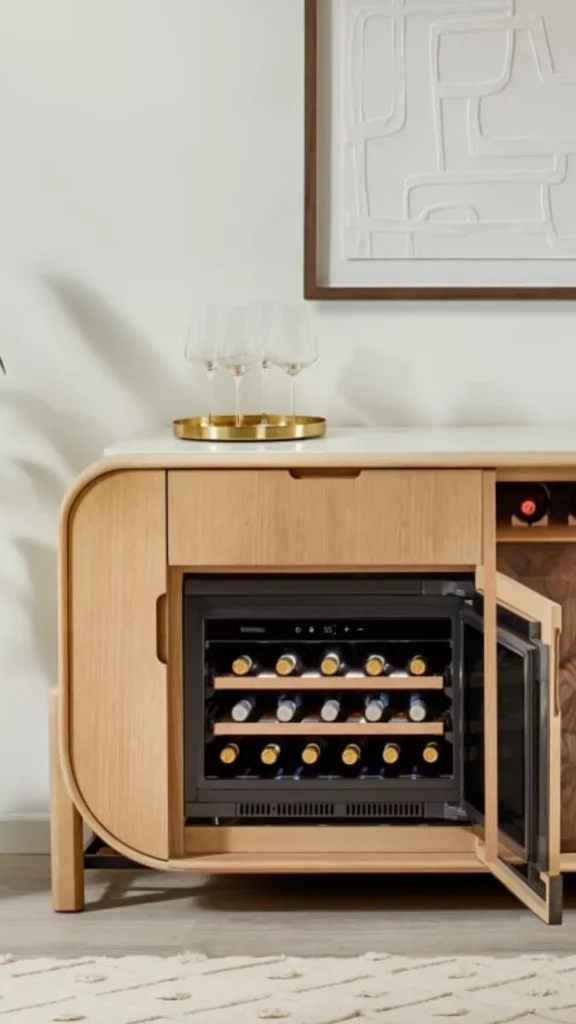 curved sideboard integrated wine storage cane door built in