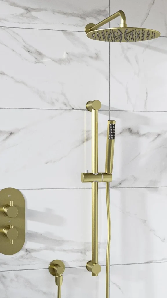 walk-in shower ideas digital thermostatic control warm brass