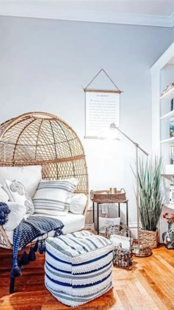 organic modern bedroom ideas reading nook curved chair floor lamp
