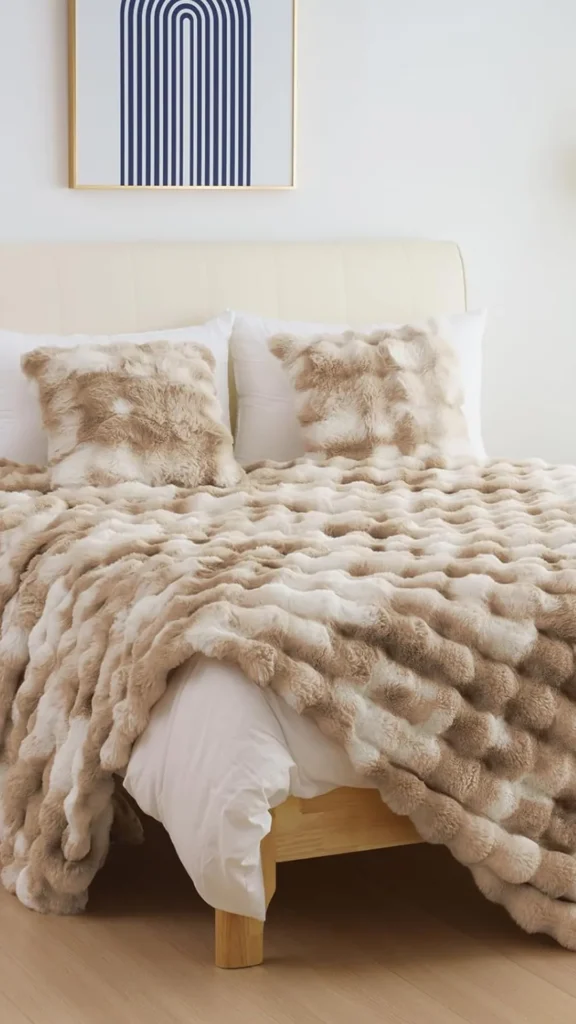 cozy cabin bedroom ideas faux fur throw foot of bed warm texture