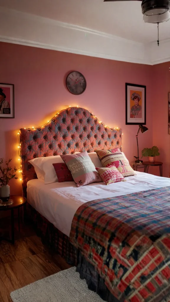 funky retro bedroom ideas statement vintage headboard tufted curved dramatic shaped bold
