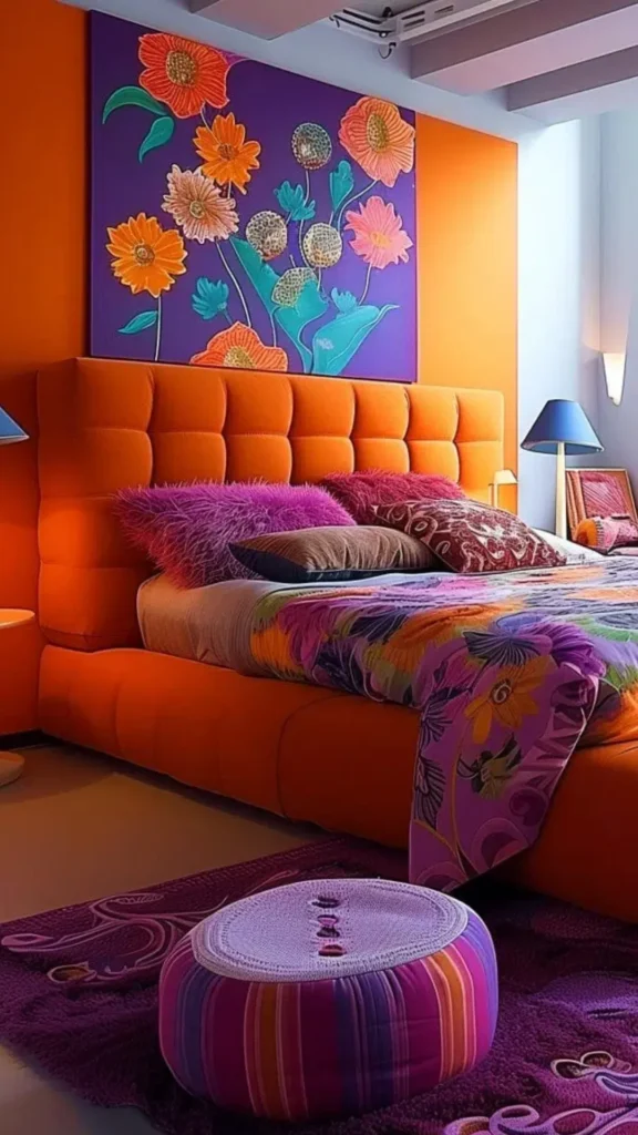 funky retro bedroom ideas round platform bed dramatic statement centered