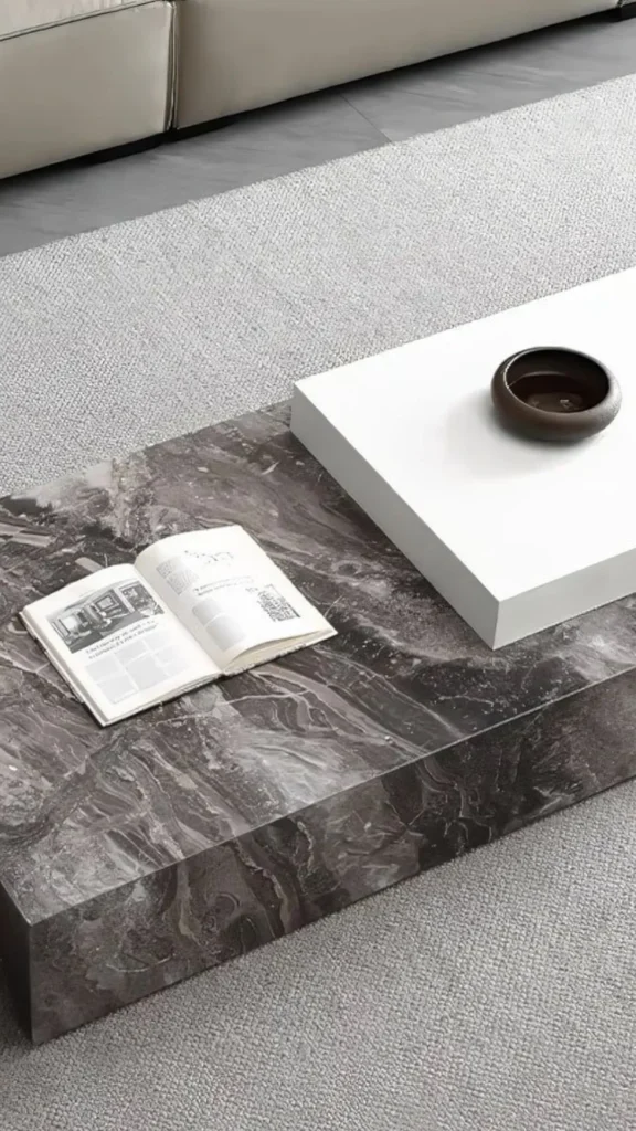 organic coffee table stone boulder base glass topped