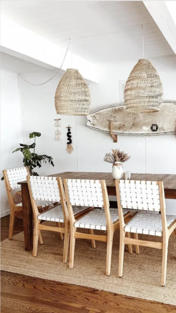 japandi dining room ideas flatweave jute rug beneath table