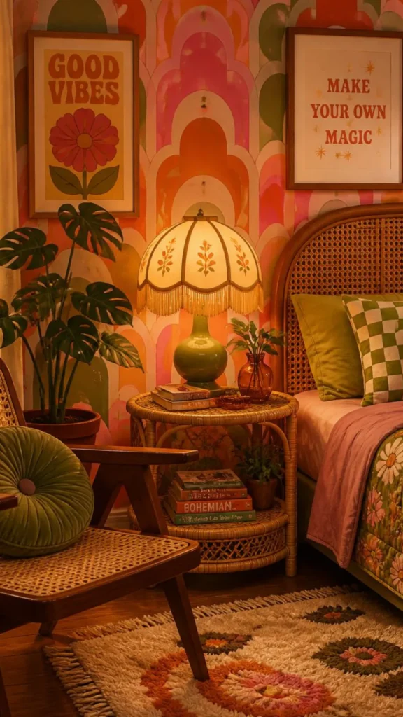 funky retro bedroom ideas rattan cane furniture accents chair side table