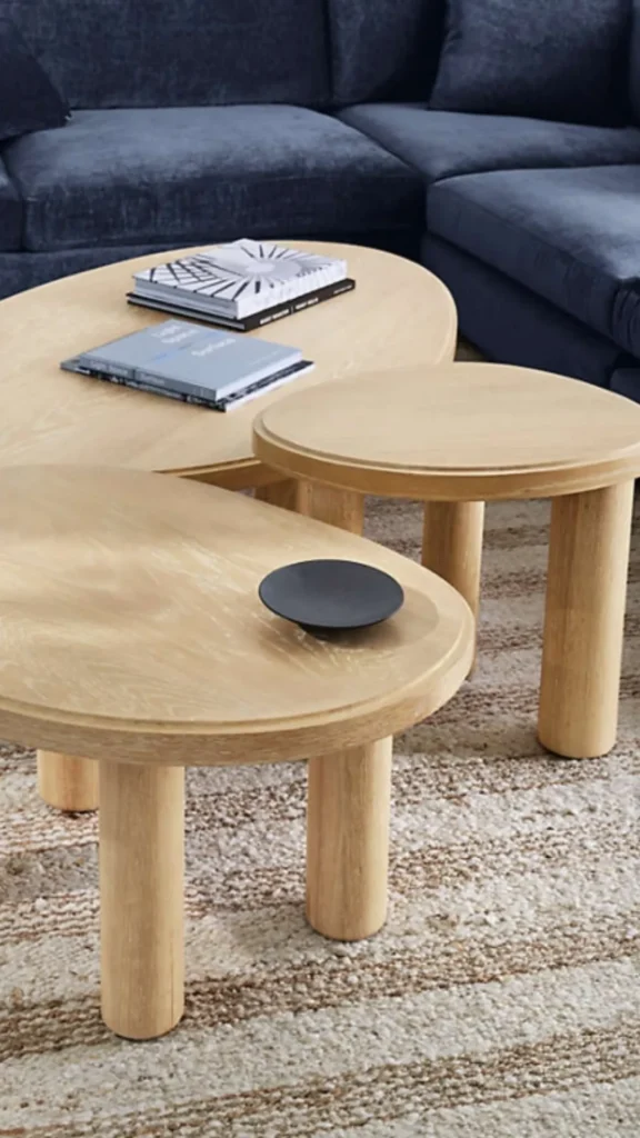 organic coffee table asymmetric shaped warm wood