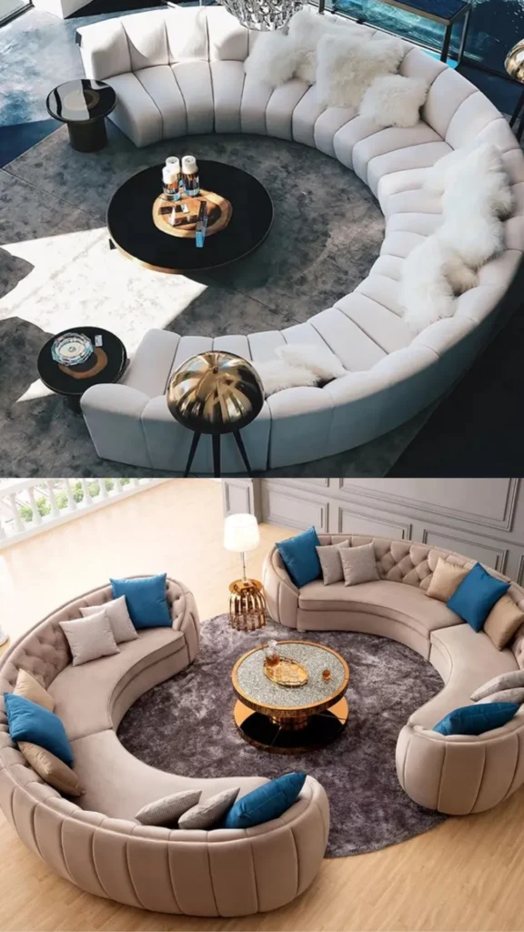 living room decor trends 2026 round sofa circular conversation piece warm organic modern revival