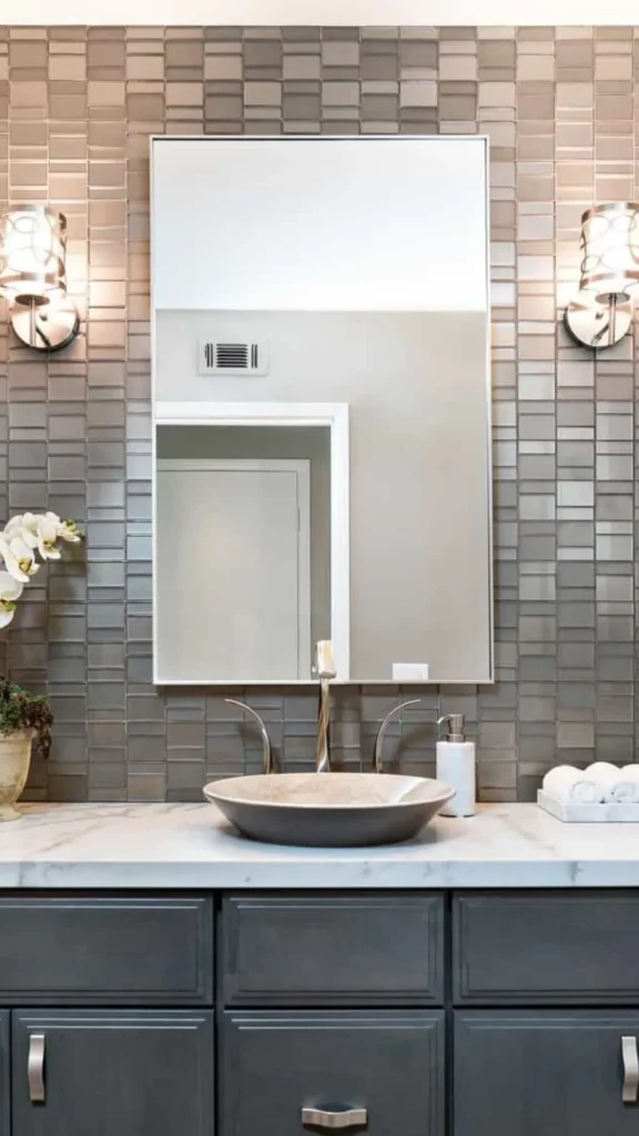 bathroom vanity ideas stone backsplash behind vanity wall protection 2026