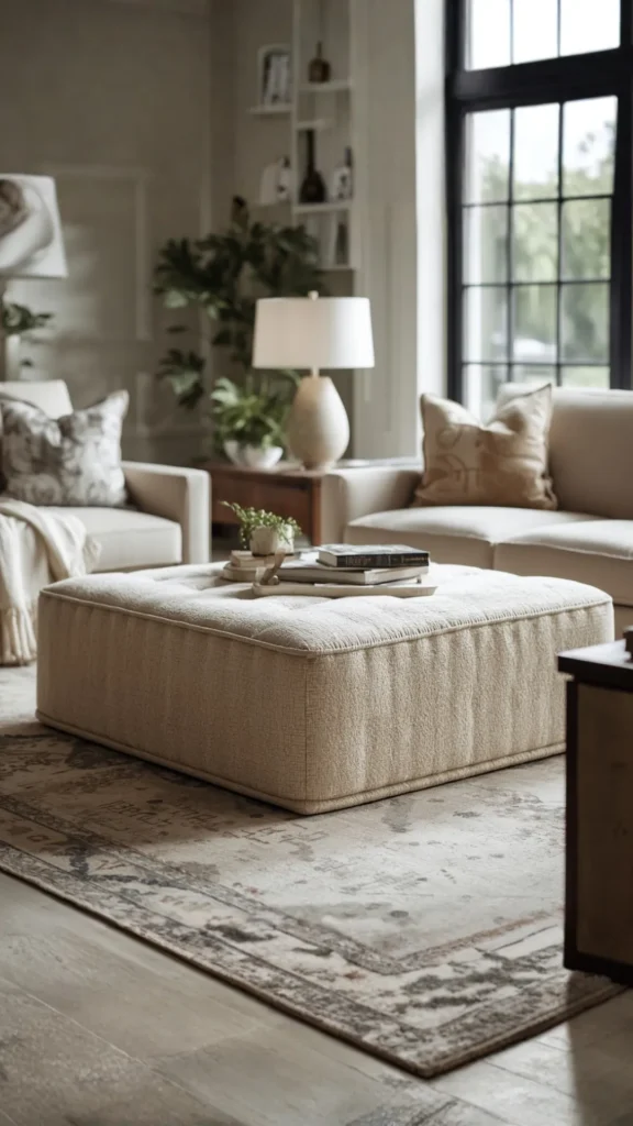 boucle ottoman multiple roles footstool coffee table seat living room 2026
