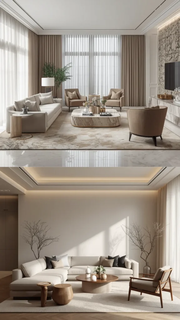 living room decor trends 2026 quiet luxury understated quality materials considered refined