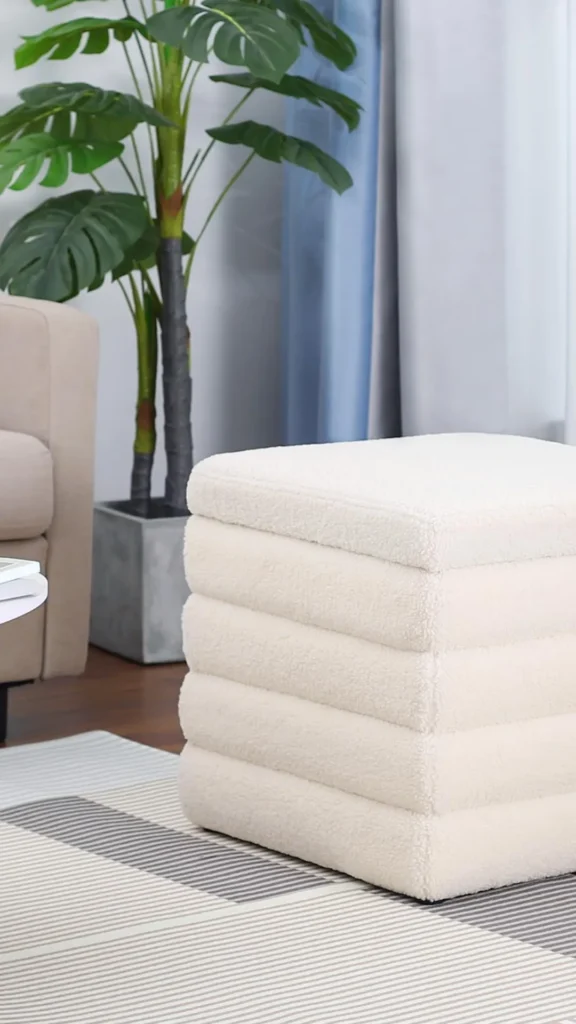 boucle ottoman home office footrest beneath desk