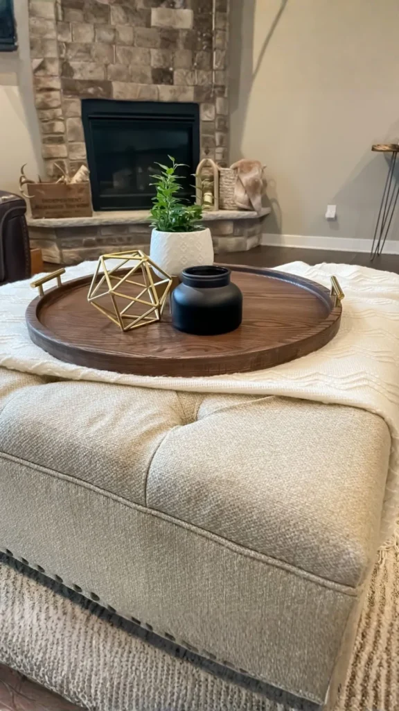 boucle ottoman coffee table alternative tray on top living room warm 2026