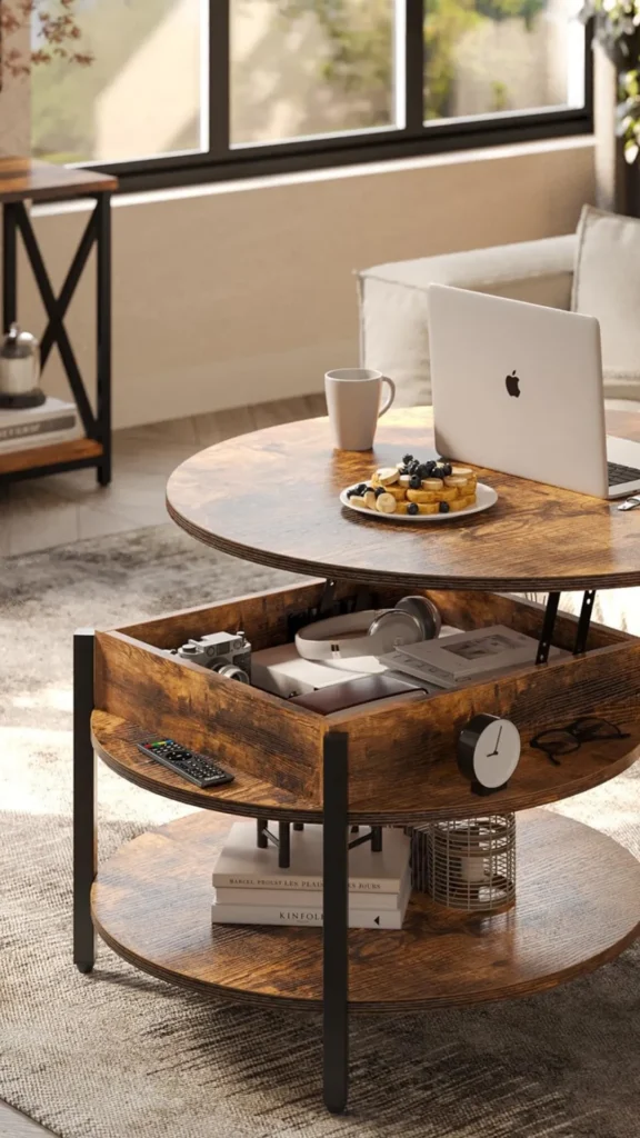 organic coffee table two tier lower shelf rounded surface