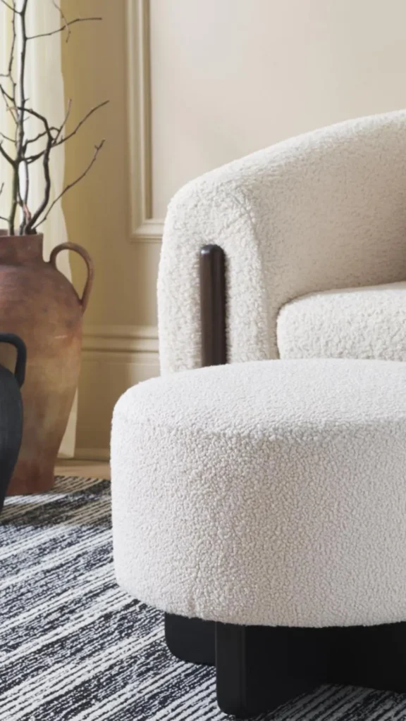 boucle ottoman brass casters wheels easy movement