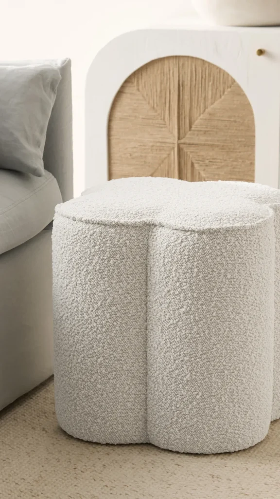 boucle ottoman considered gift heirloom piece styled