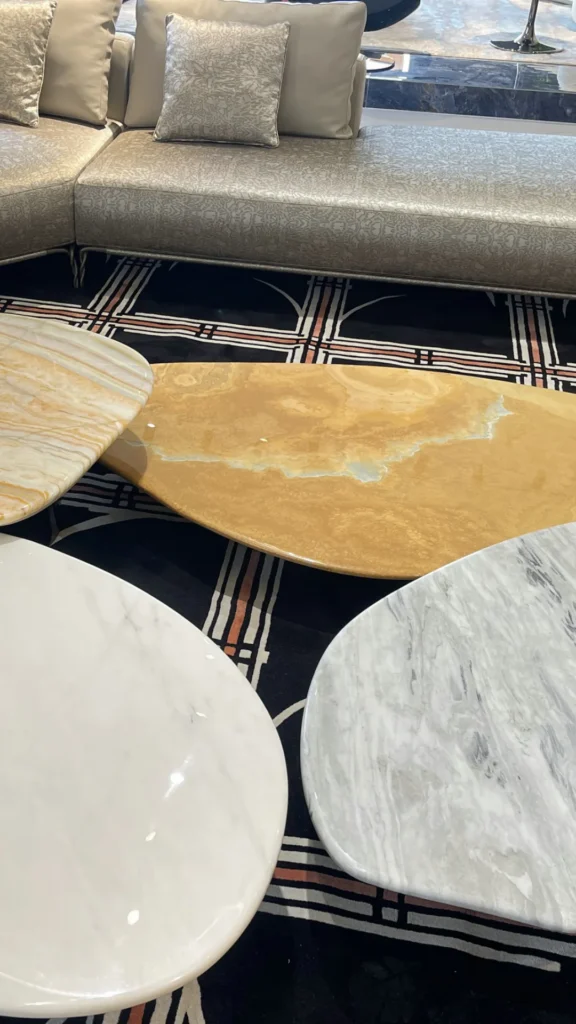 organic coffee table river stone shaped forms grouped