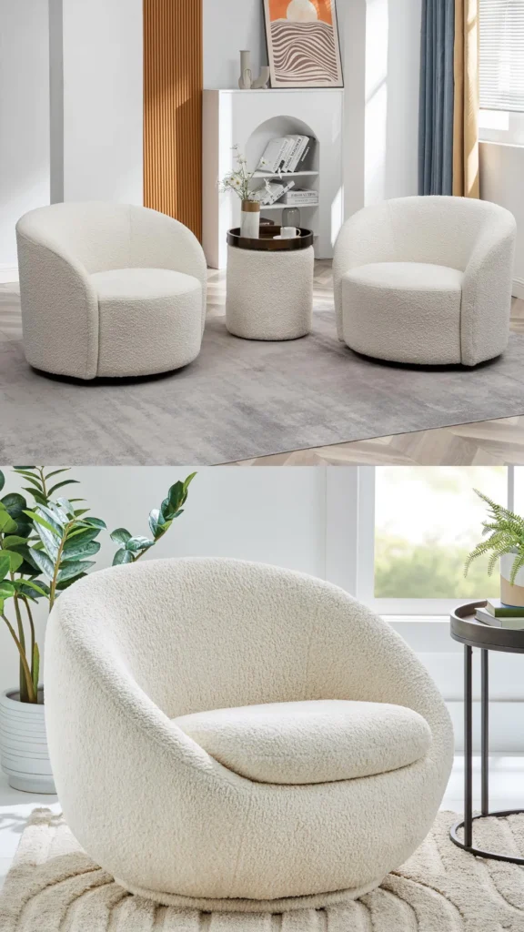 boucle armchair living room classic round cream accent chair warm neutral organic modern