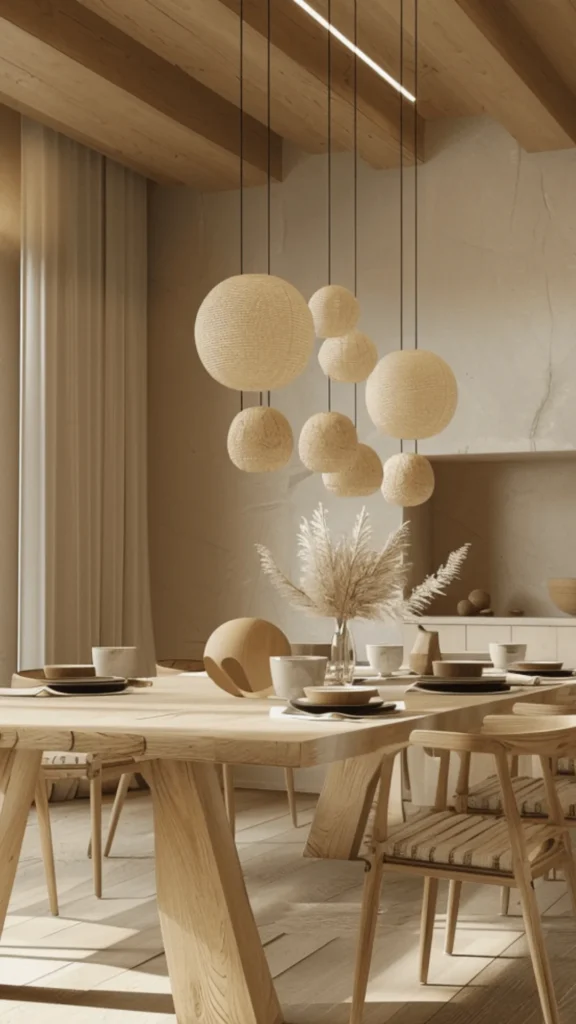 japandi dining room ideas stone concrete table alternative warm