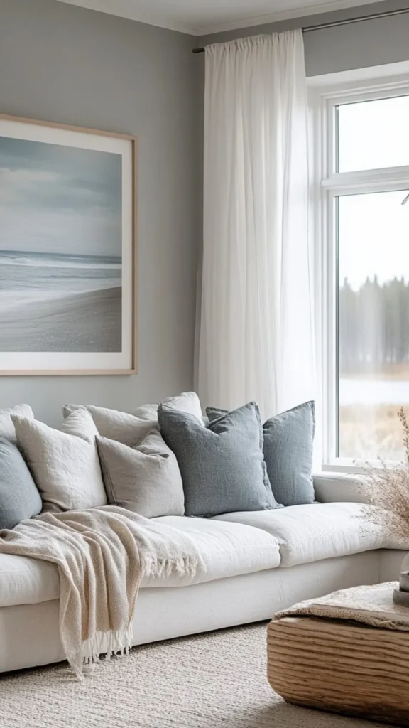neutral living room ideas wool throw layered winter warmth 2026