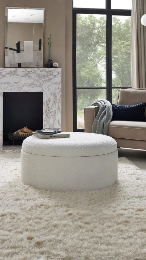 boucle ottoman pouffe statement reading corner cozy warm 2026