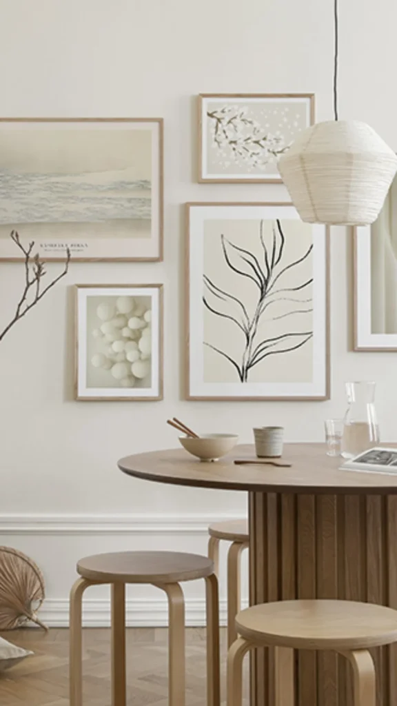 japandi dining room ideas single art piece understated wall