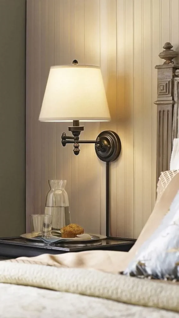 cozy cabin bedroom ideas copper bronze bedside lamp warm glow