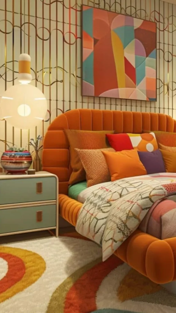 funky retro bedroom ideas layered textiles different decades cohesive warm