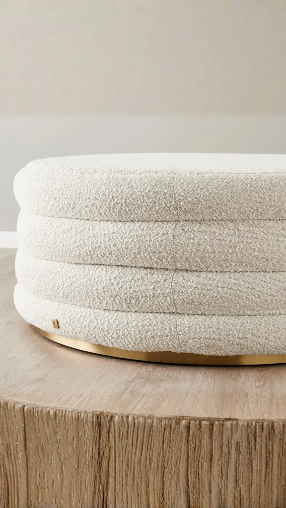 boucle ottoman round bedroom beside bed dressing table warm 2026