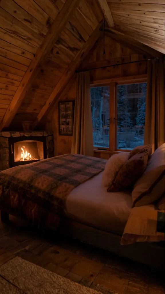 cozy cabin bedroom ideas fireplace warm glowing ultimate inviting atmosphere luxury