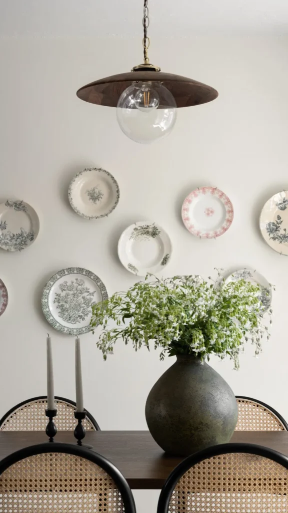 gallery wall dining room plate wall ceramic decorative arrangement