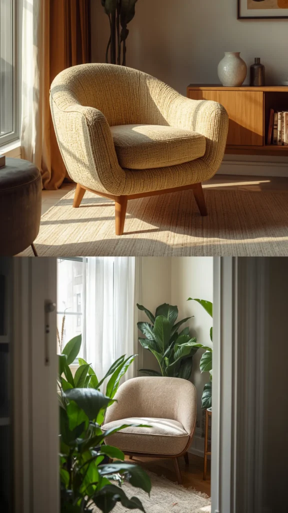 boucle armchair small compact accent chair tight apartment living space organic cozy