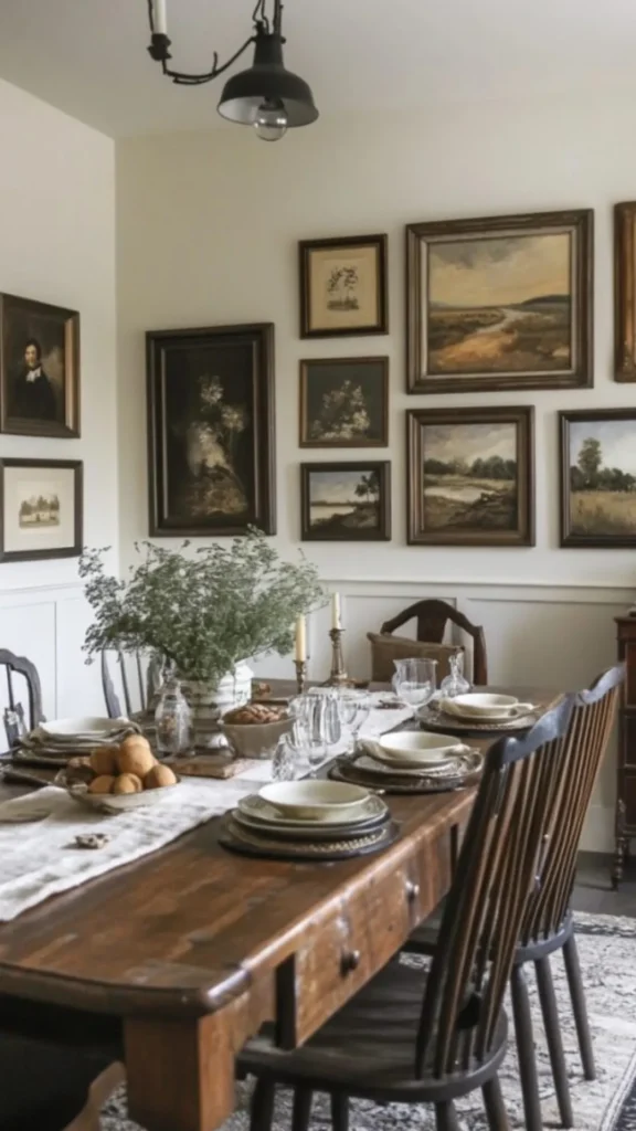 gallery wall dining room typography vintage menu prints