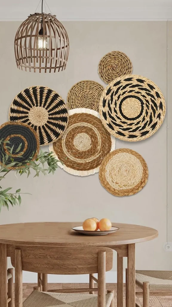 boho bedroom ideas woven basket wall display sculptural arranged