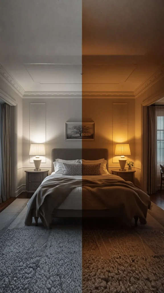 bedroom lighting ideas colour temperature guide cool white versus warm amber 2700K 2200K
