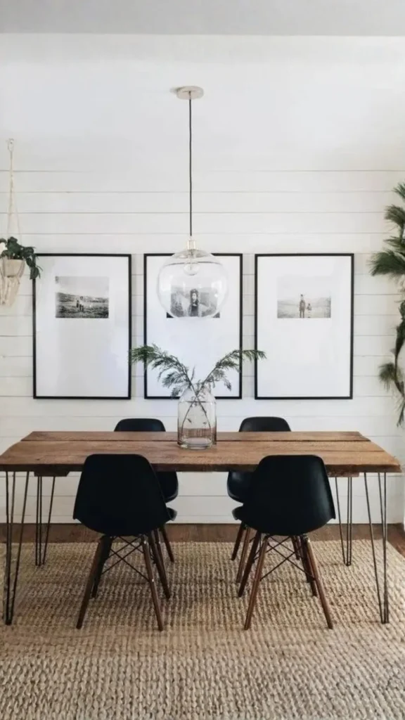 gallery wall dining room minimalist three pieces generous spacing maximum impact clean