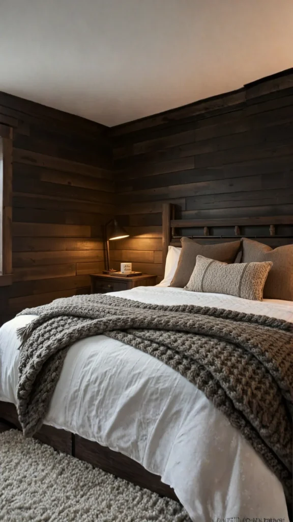 cozy cabin bedroom ideas simple transformation dark paint chunky throw warm lamp any bedroom